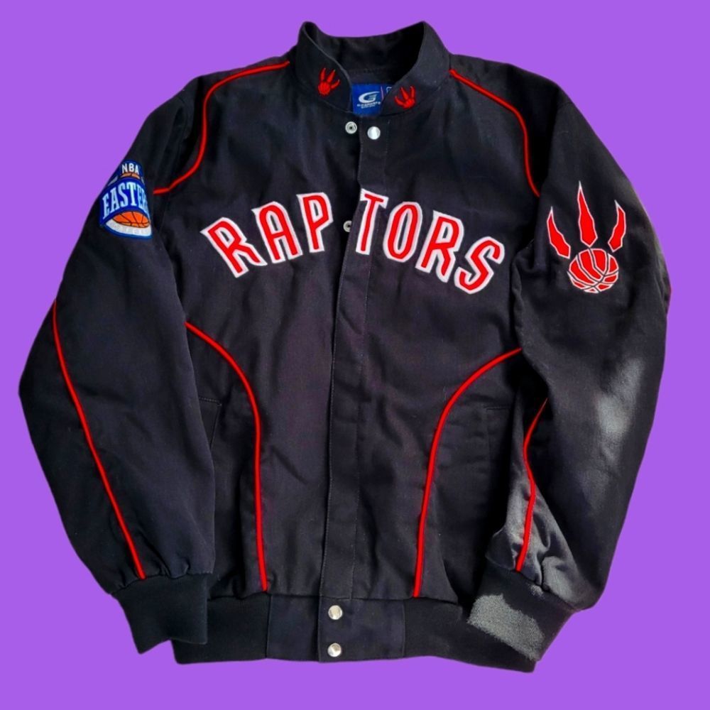Toronto Raptors NBA black denim varsity letterman jacket